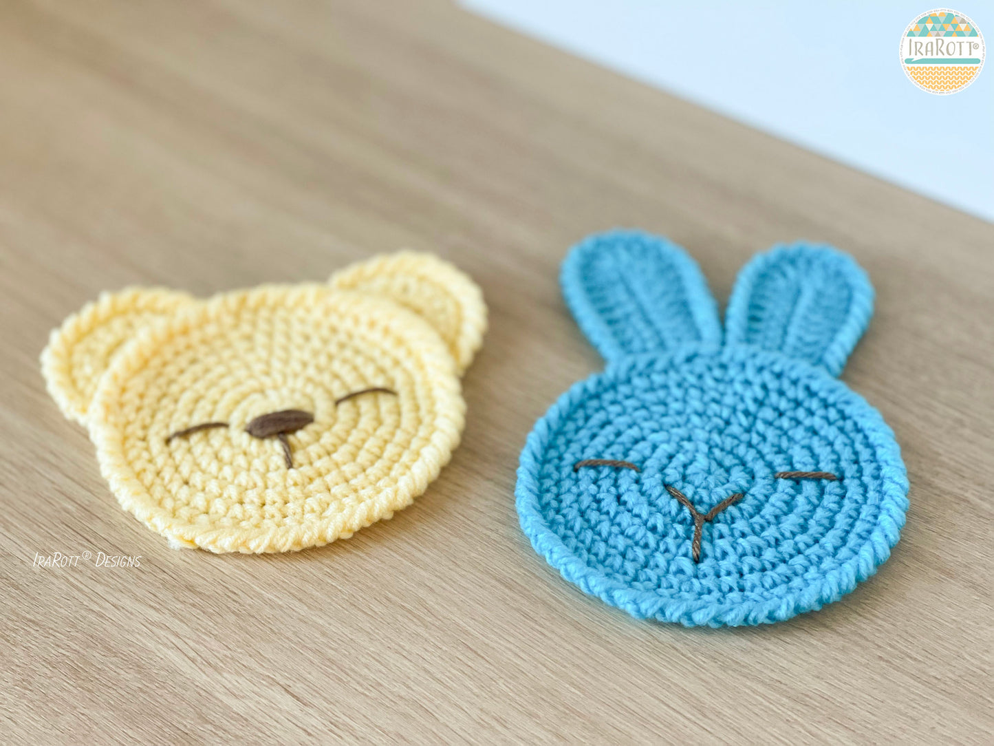 The Sleepy Bunny and Bear Coasters Crochet Pattern