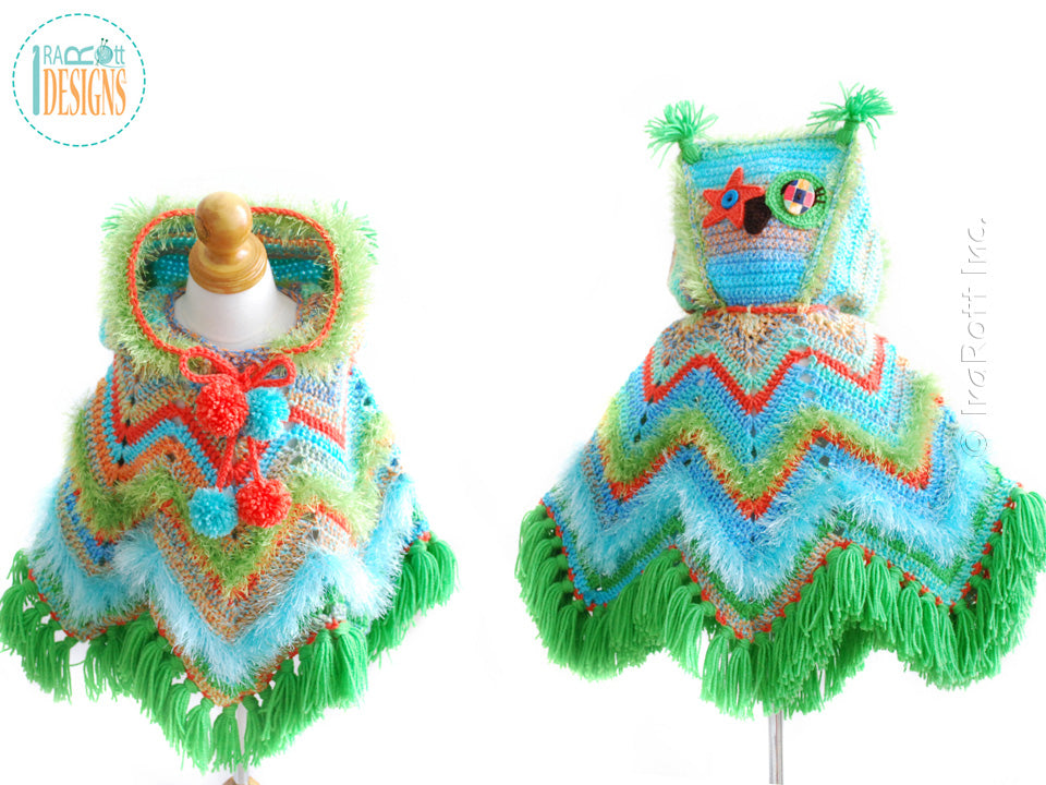 Fiesta Owl Poncho with Hood Crochet Pattern