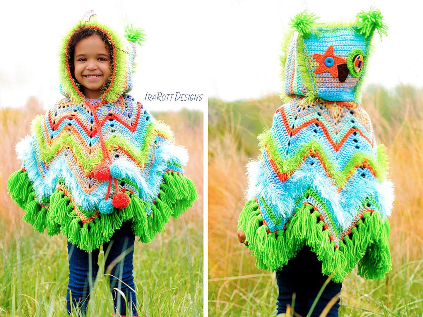 Fiesta Owl Poncho with Hood Crochet Pattern