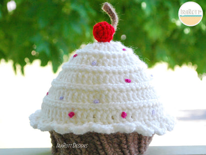 Cupcake Beanie With Cherry on Top Hat Crochet Pattern