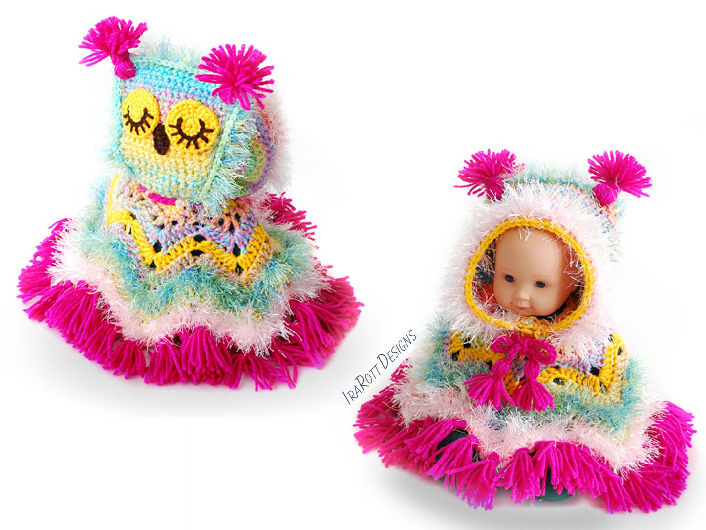 Fiesta Owl Doll Poncho with Hood Crochet Pattern