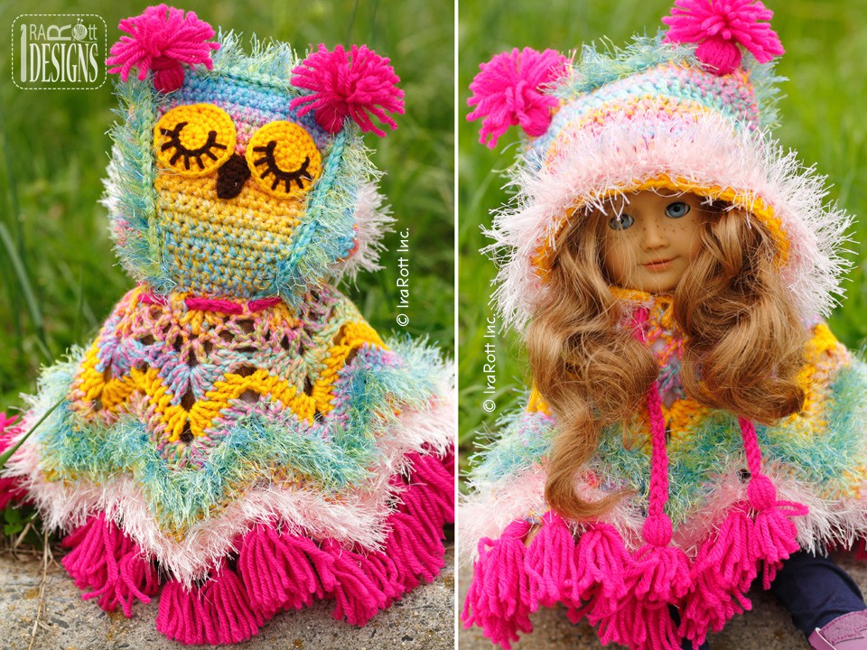 Fiesta Owl Doll Poncho with Hood Crochet Pattern