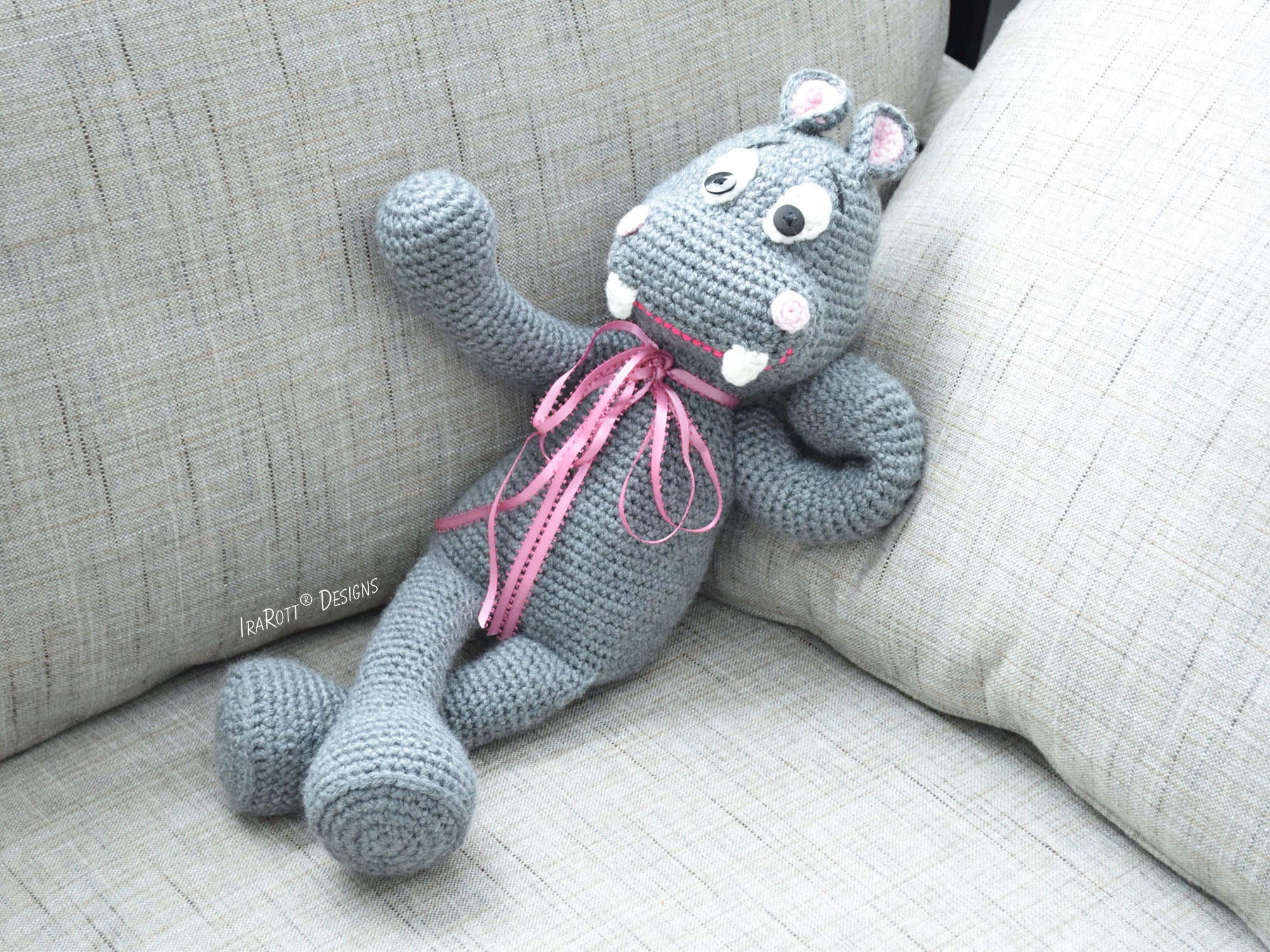 Crochet hippo pattern, mini crochet animals pattern