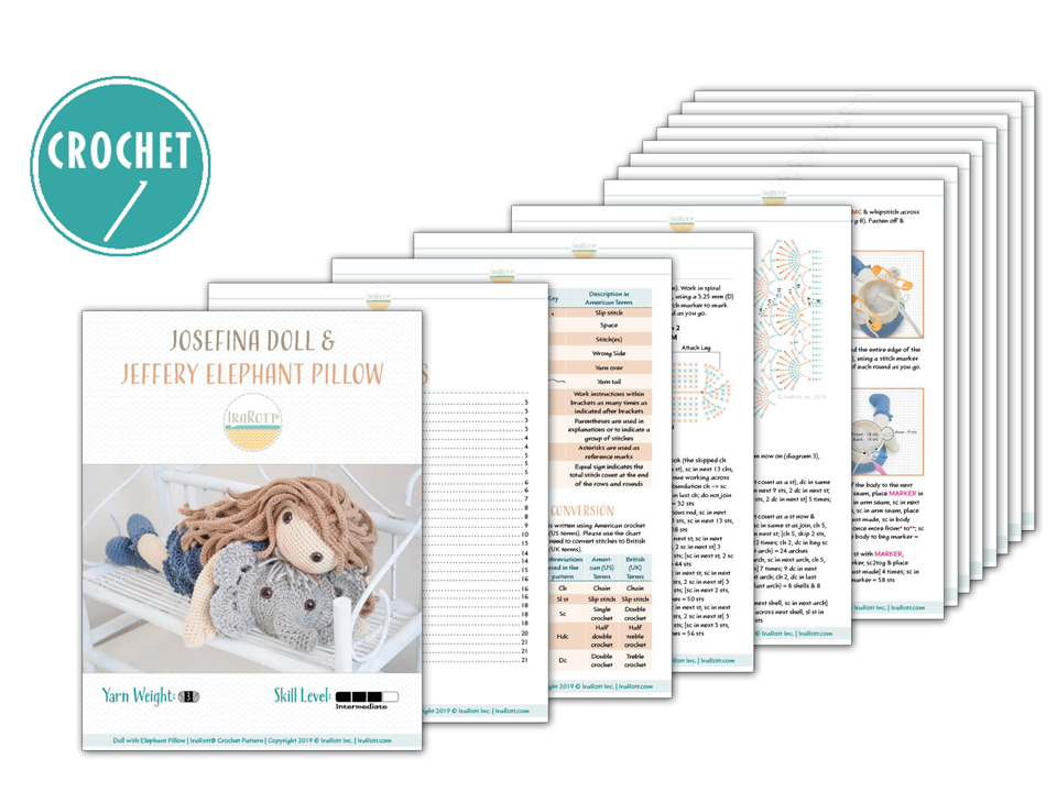 Josefina Doll And Jeffery Elephant Pillow Amigurumi Crochet Pattern