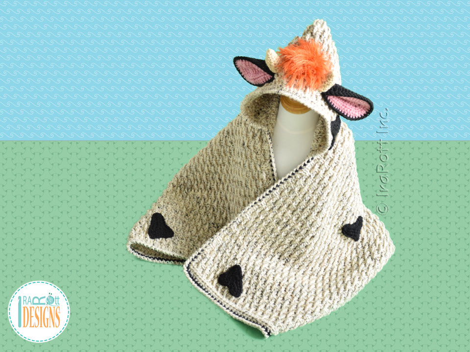 Luna the Moo-Moo Cow Hooded Blanket Crochet Pattern