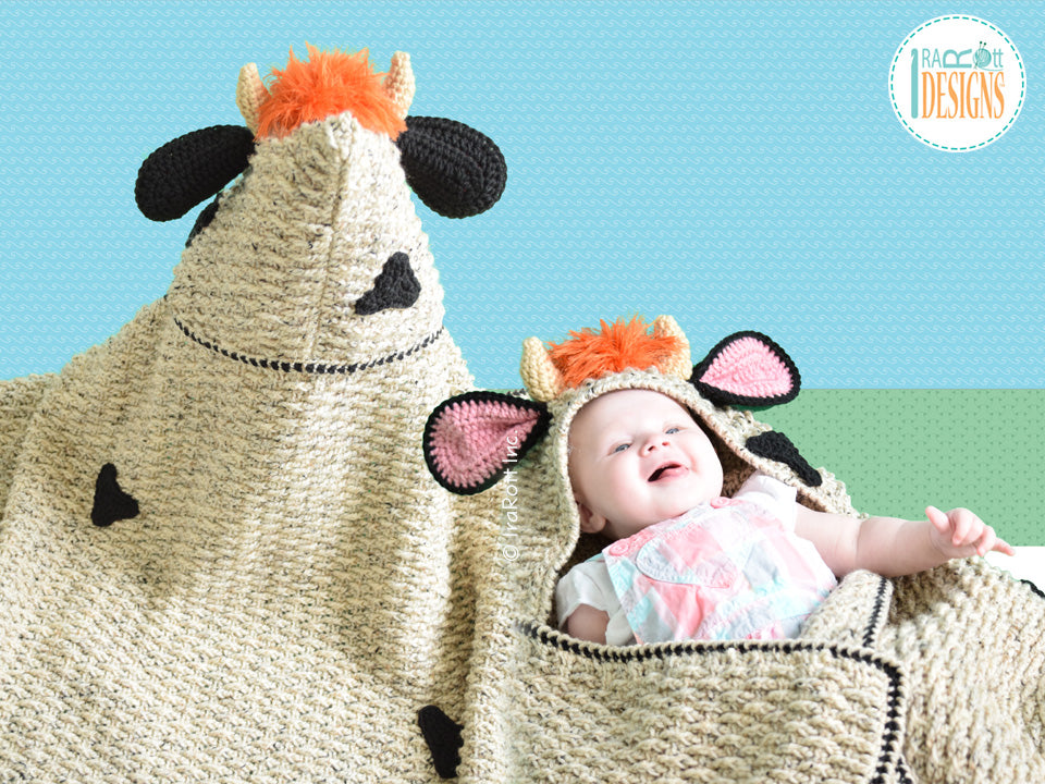 Luna the Moo-Moo Cow Hooded Blanket Crochet Pattern