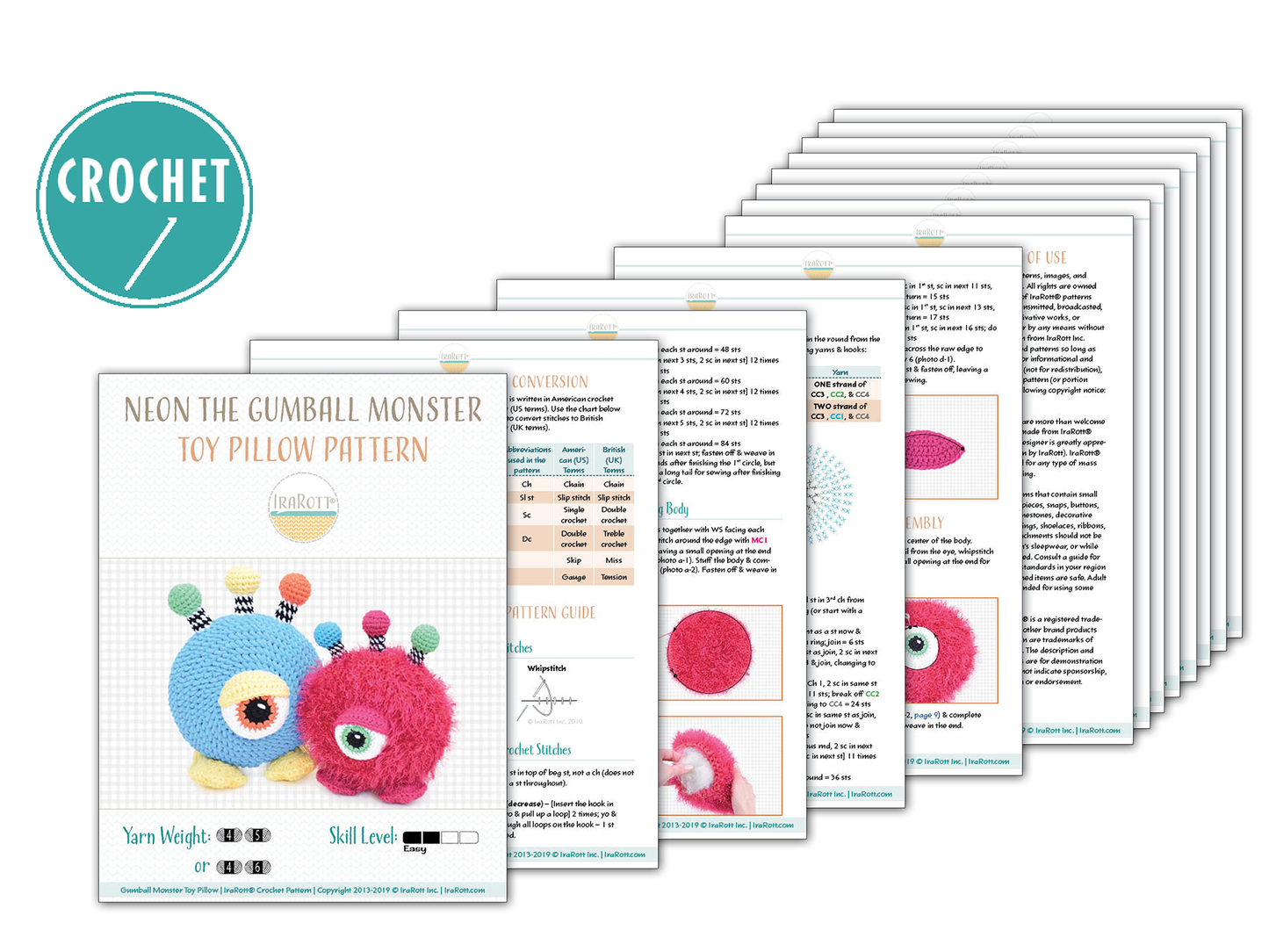 Neon The Gumball Monster Toy Pillow Crochet Pattern
