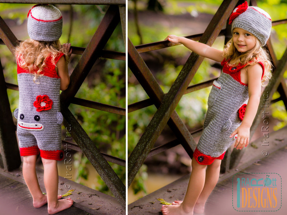 Spunky the Sock Monkey Hat and Romper-Jumpsuit Crochet Pattern