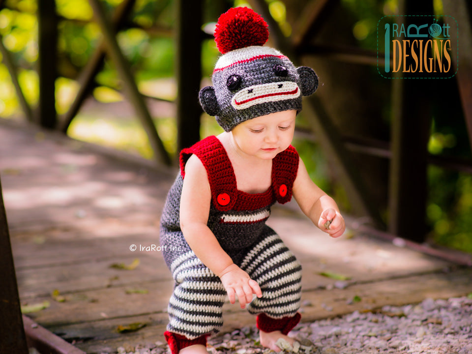 Spunky the Sock Monkey Hat and Romper-Jumpsuit Crochet Pattern