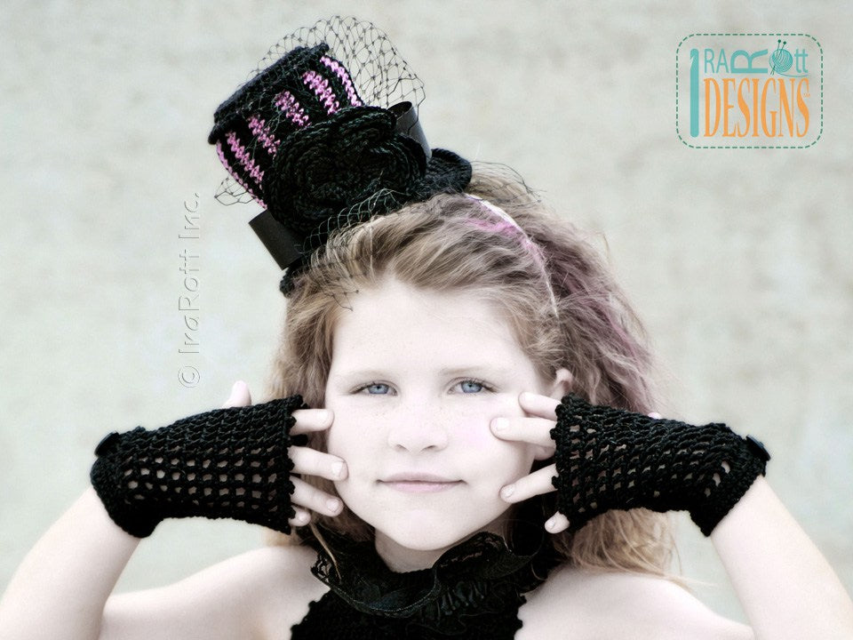 Victorian Goth Steampunk Top Hat and Mitts Crochet Pattern