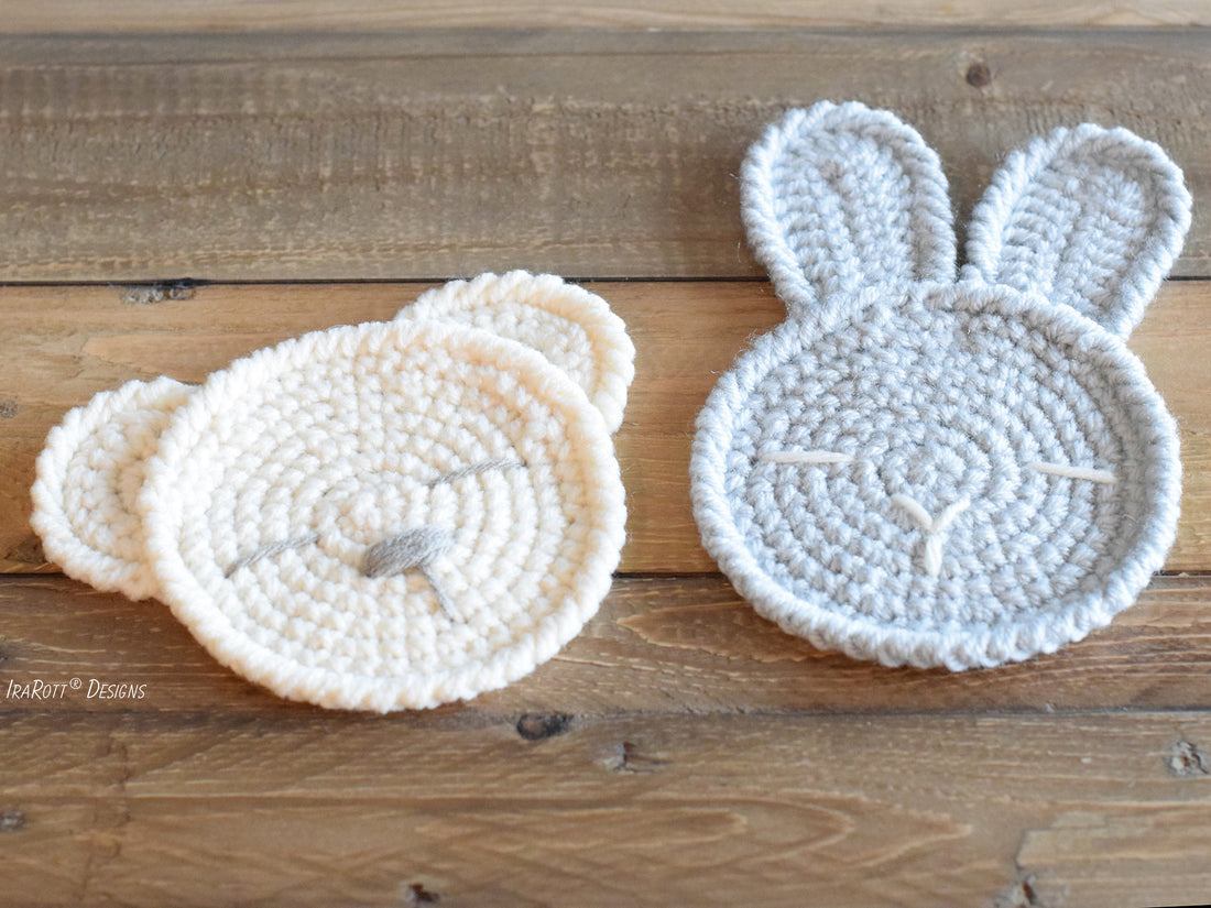 The Sleepy Bunny and Bear Coasters Free Crochet Pattern by IraRott