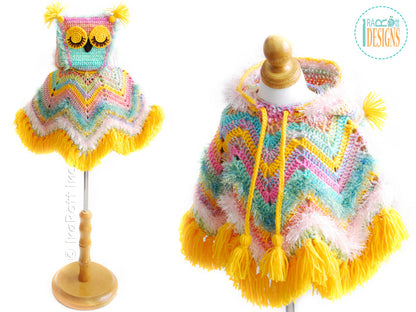 Fiesta Owl Poncho with Hood Crochet Pattern