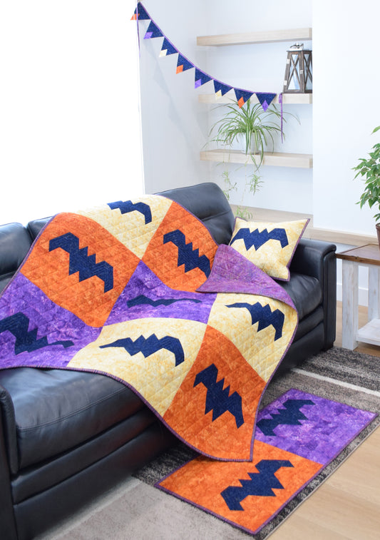 HANDMADE Bat Quilt with Rug, Pillowcase and Banner