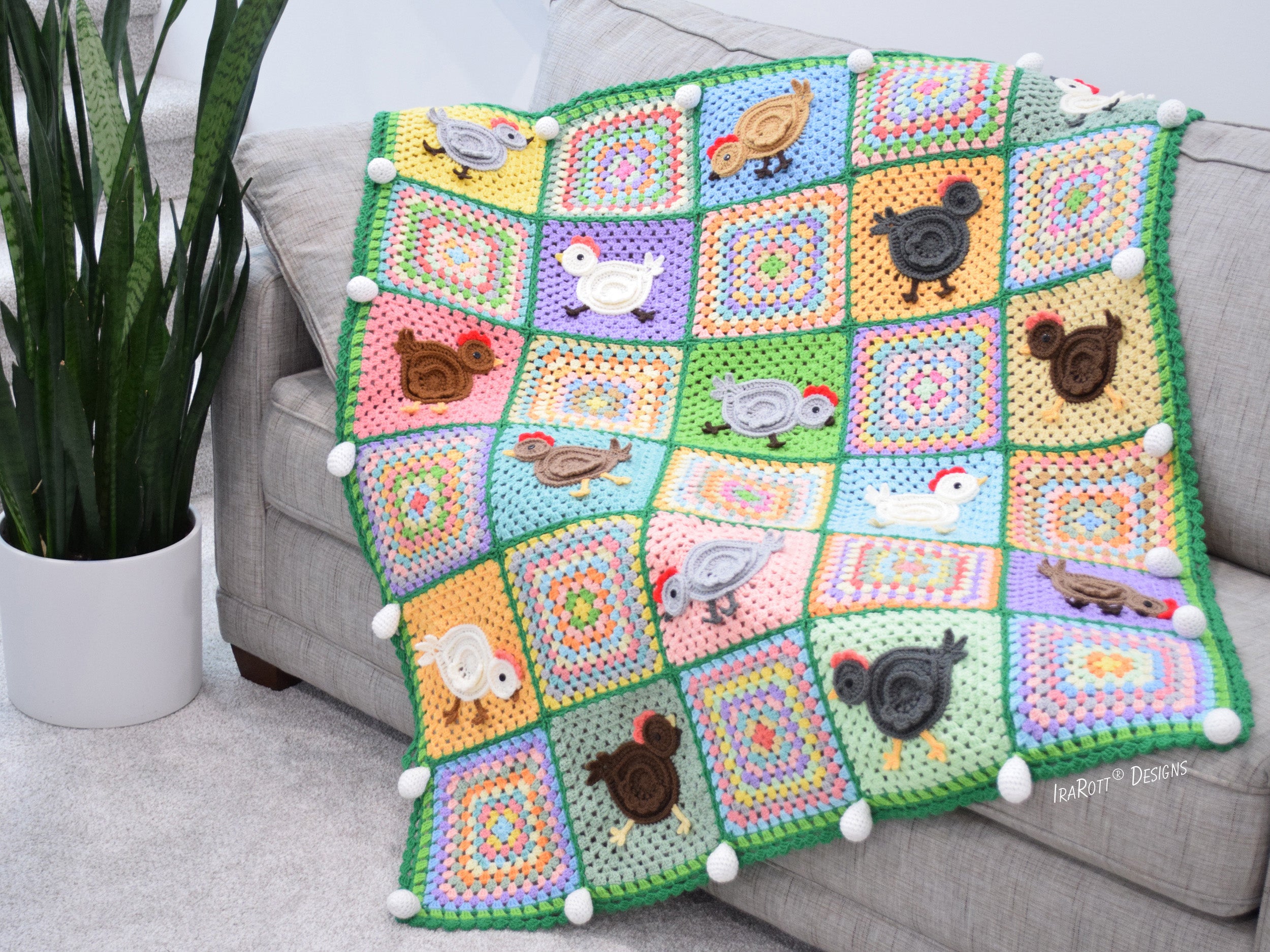 Kited Pattern Free-Range Chickens Blanket Crochet Pattern – IraRott Designs