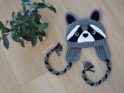 HANDMADE Crochet Raccoon Hat (Preschool Size)