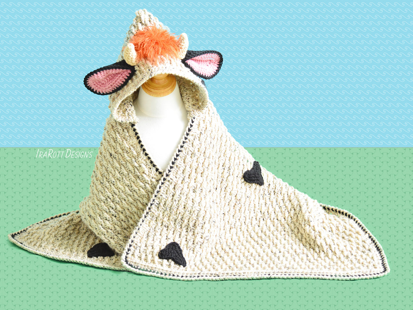 Luna the Moo-Moo Cow Hooded Blanket Crochet Pattern