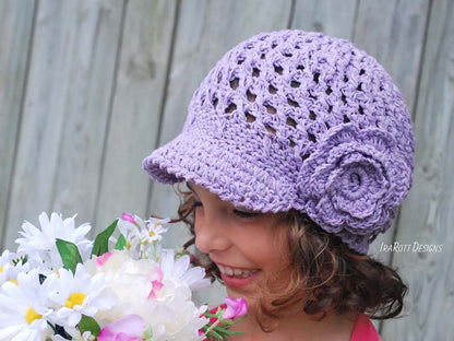 Summer Beanie with Brim and Flower Crochet Pattern