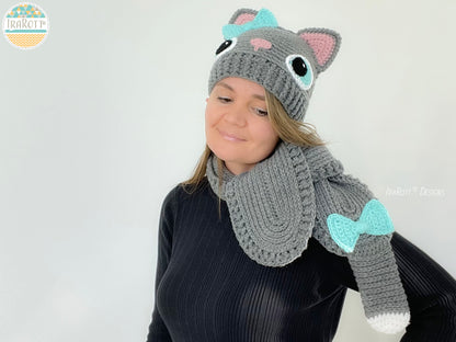 Sassy The Kitty Hat and Scarf Crochet Pattern