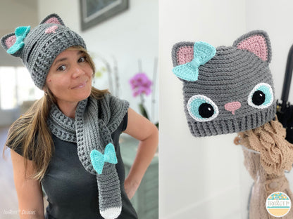 Sassy The Kitty Hat and Scarf Crochet Pattern