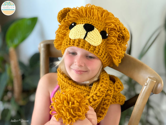 HANDMADE Crochet Lion Hat and Scarf Set (Child Size)