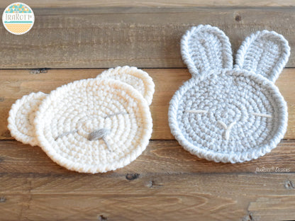 The Sleepy Bunny and Bear Coasters Crochet Pattern