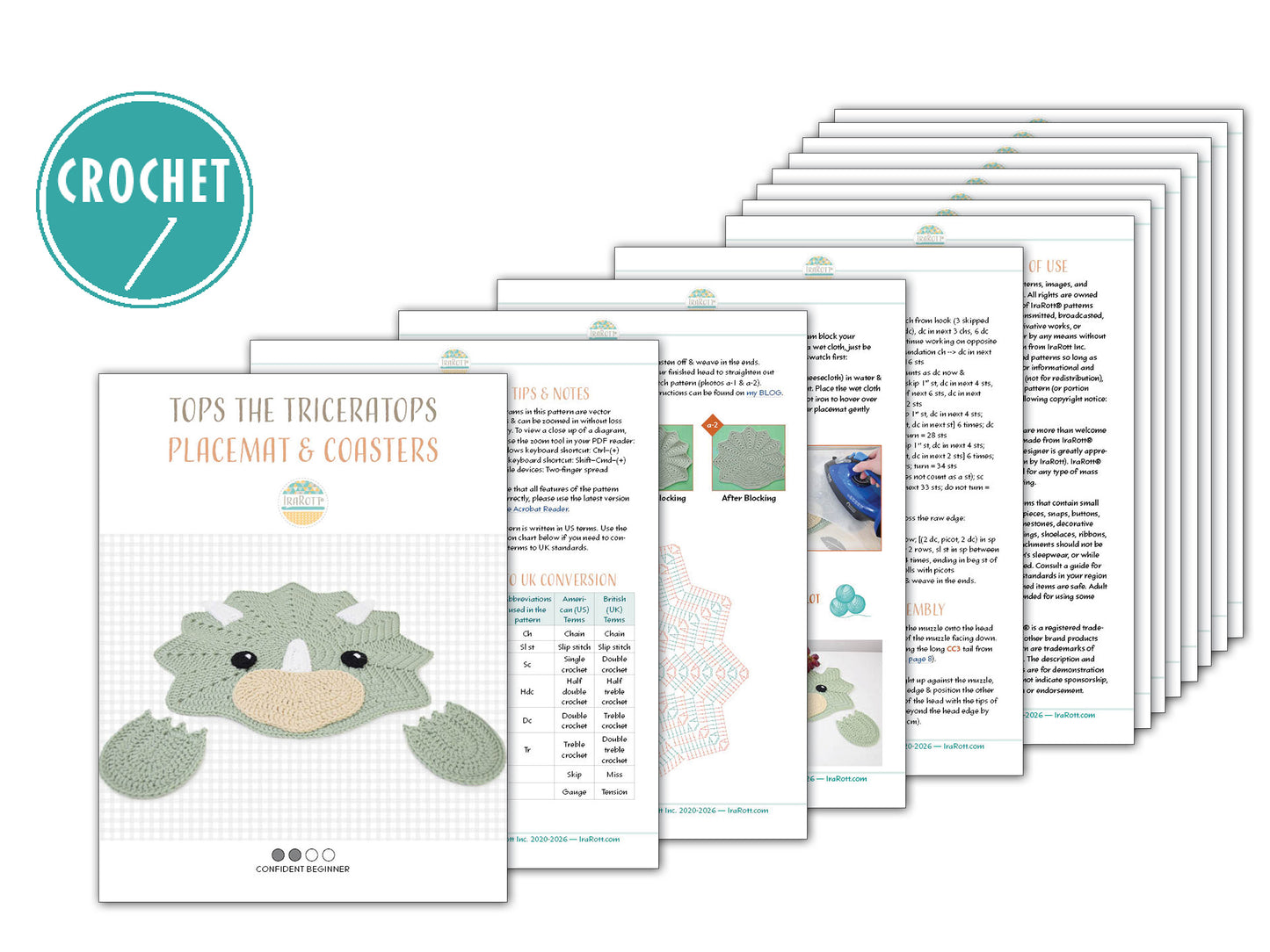 Tops The Triceratops Dinosaur Placemat Crochet Pattern